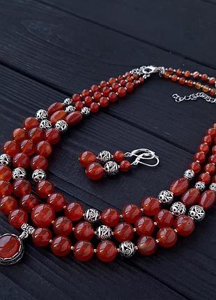 Бусы из натурального сердолика с подвеской