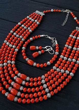 Бусы браслет и серьги из коралла "наследство"