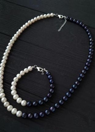 Розкішна класика у сріблі намисто з натуральних перлів "інь ян"3 фото