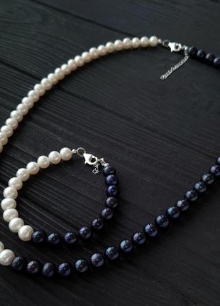 Розкішна класика у сріблі браслет з натуральних перлів "інь ян"4 фото