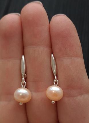 Комплект з натуральних персикових перлів у сріблі7 фото