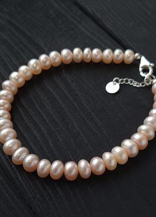 Комплект з натуральних персикових перлів у сріблі4 фото