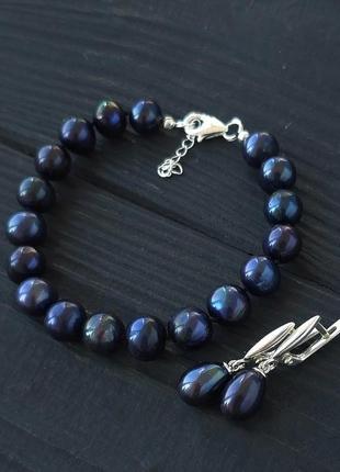 Комплект з натуральних перлів у сріблі браслет та сережки