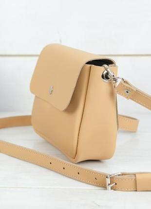 Кожаная женская сумочка "макарун xl", кожа grand, цвет бежевый4 фото