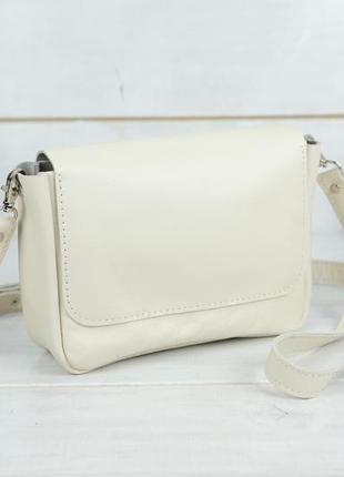 Кожаная женская сумочка "макарун xl", гладкая кожа, цвет кремовый5 фото