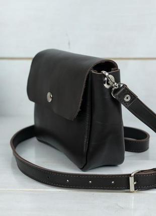 Шкіряна жіноча сумочка "макарун xl", гладка шкіра, колір шоколад4 фото