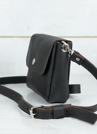 Шкіряна жіноча сумочка "макарун міні", шкіра grand, колір шоколад4 фото