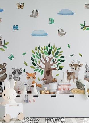 Вінілова інтер'єрна наклейка кольорова декор на стіну, шпалери та інші поверхні "лісові мешканці