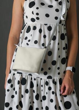 Шкіряна жіноча сумочка елліс, гладка шкіра, колір кремовий1 фото