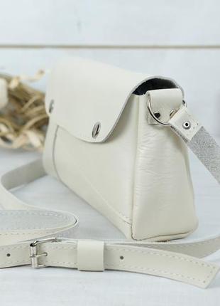 Женская кожаная сумка френки, гладкая кожа, цвет кремовый4 фото