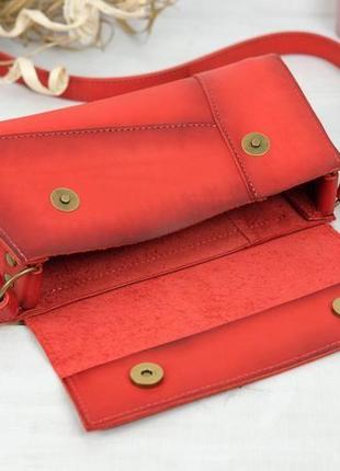 Кожаная женская сумочка френки вечерняя, кожа итальянский краст, цвет красный6 фото