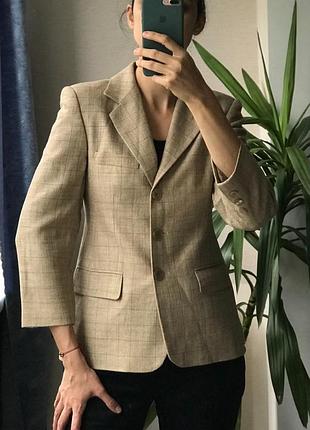 Шикарний піджак, жакет вовна шовк бавовна в клітину ідеальний беж bongenie grieder