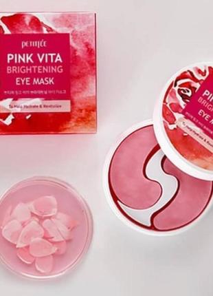 Осветляющие патчи под глаза на основе эссенции розовой воды, petitfee&amp;koelf pink vita brightening eye