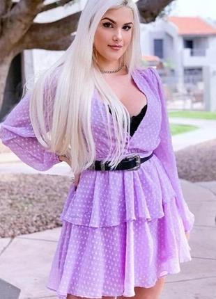 Шикарное лиловое платье в горошек6 фото