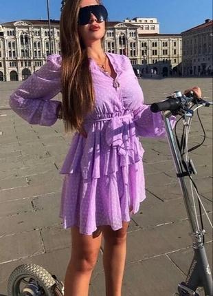 Шикарное лиловое платье в горошек9 фото