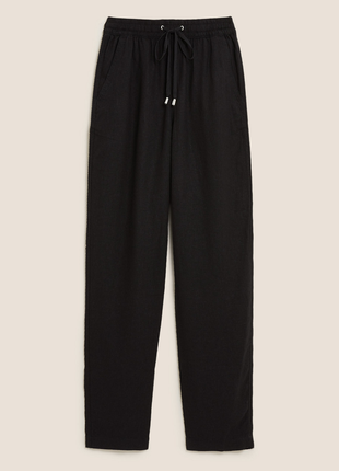 Черные брюки джоггеры с льном от marks &amp; spencer1 фото