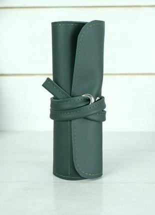 Кожаный пенал "скрутка на 4 кармана", кожа grand, цвет зеленый2 фото