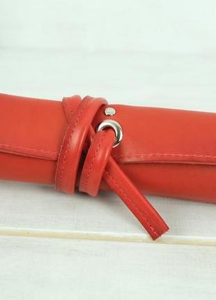 Шкіряний пенал "скручування на 4 кишені" шкіра італійський краст, колір червоний1 фото