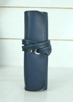 Шкіряний пенал "скручування на 4 кишені" шкіра італійський краст, колір синій2 фото