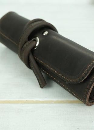 Кожаный пенал "скрутка на 6 карманов" винтажная кожа, цвет шоколад3 фото