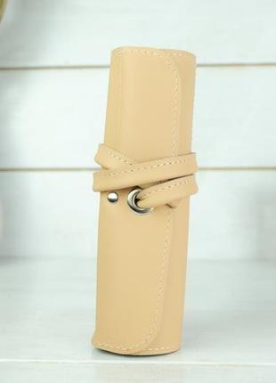 Кожаный пенал "скрутка на 6 карманов", кожа grand, цвет бежевый3 фото