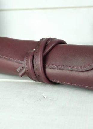Кожаный пенал "скрутка на 6 карманов" кожа итальянский краст, цвет бордо