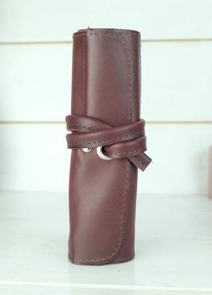 Кожаный пенал "скрутка на 6 карманов" кожа итальянский краст, цвет бордо2 фото