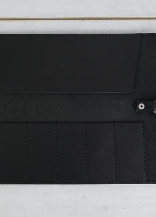 Кожаный пенал "скрутка на 6 карманов" кожа итальянский краст, цвет черный3 фото