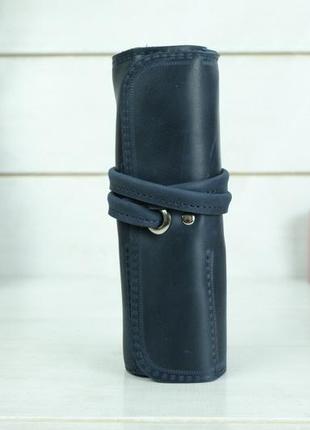 Кожаный пенал "скрутка на 8 карманов" винтажная кожа, цвет синий3 фото