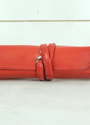 Кожаный пенал "скрутка на 8 карманов" кожа итальянский краст, цвет красный1 фото