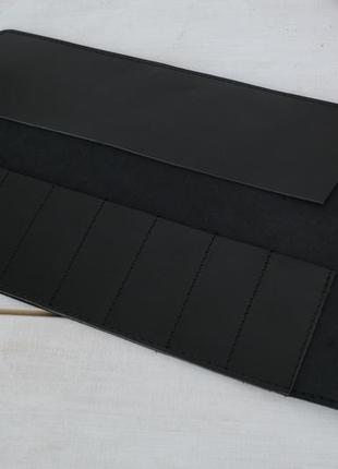 Шкіряний пенал "скручування на 8 кишень" шкіра італійський краст, колір чорний3 фото