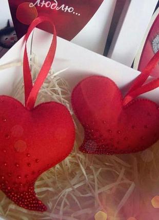 Новогодний набор сердечек в подарочной коробочке. hand made