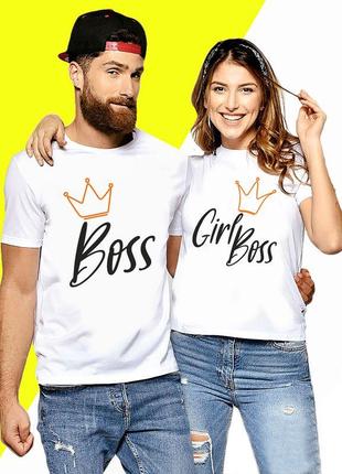 Парні футболки для закоханих із принтом "boss girl boss. бос дівчина боса" push it1 фото