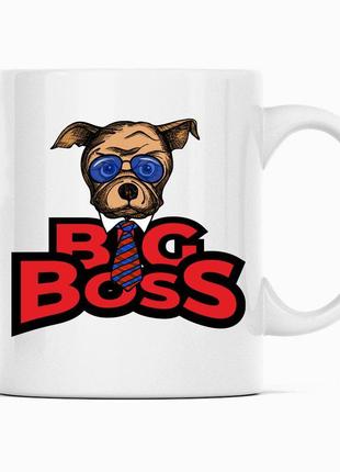 Білий кухоль (чашка) з оригінальним принтом директору, керівнику "big boss dog. великий бос пес"