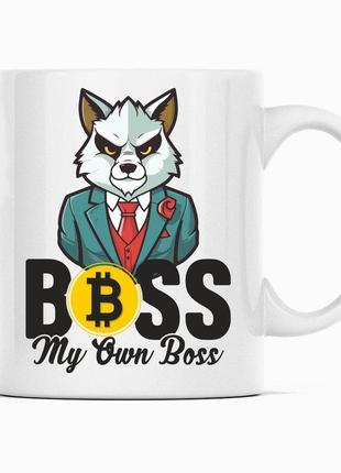 Білий кухоль (чашка) з оригінальним принтом директору "boss my own boss. мій власний бос"1 фото