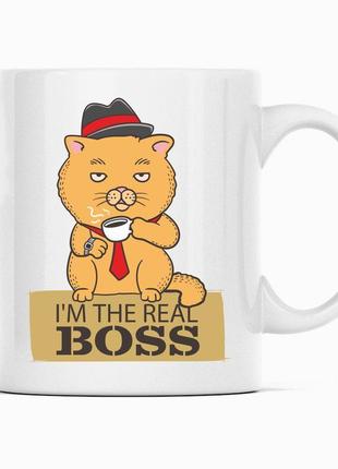 Белая кружка (чашка) с оригинальным принтом директору "i'm real boss. я настоящий босс"
