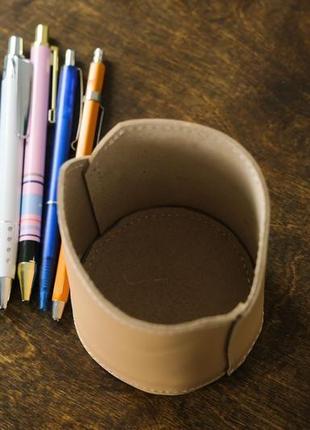 Кожаный стакан для ручек и карандашей, кожа grand, цвет бежевый4 фото