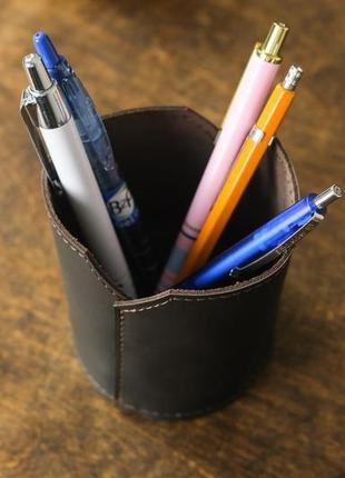 Кожаный стакан для ручек и карандашей, кожа grand, цвет шоколад3 фото