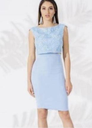 Сукня ошатна мереживо силуетна міді свʼяткова плаття жіноче ділове по фігурі класика однотонне голубий демисезонне підкладці стильне відрізне