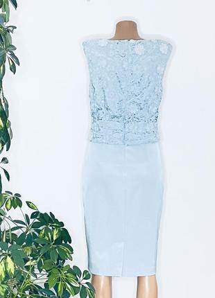 Платье нарядное кружево силуэтное миди святочное платье женское деловое по фигуре классика однотонное голубое демисезонное подкладке стильное отрезное3 фото