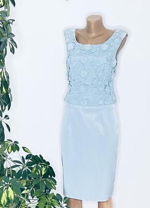 Платье нарядное кружево силуэтное миди святочное платье женское деловое по фигуре классика однотонное голубое демисезонное подкладке стильное отрезное2 фото