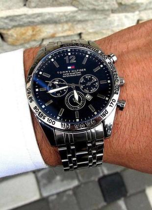 Срібні чоловічий наручний годинник tommy hilfiger/ томмі хілфігер5 фото