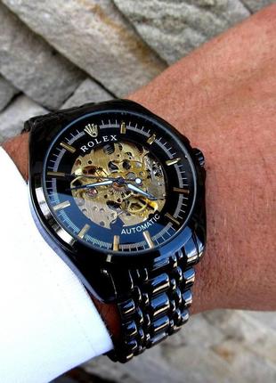 Мужские черные механические наручные часы rolex / ролекс6 фото