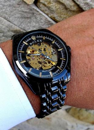 Чоловічий чорний механічний наручний годинник rolex/roлекс7 фото