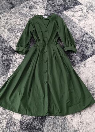 Темно зеленое стильное платье миди reserved