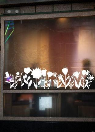 Наклейка виниловая интерьерная декор на окно (ветрину, стекло, зеркало) "цветы. весенняя клумба"