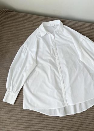 Белая рубашка оверсайз басняная коттоновая2 фото