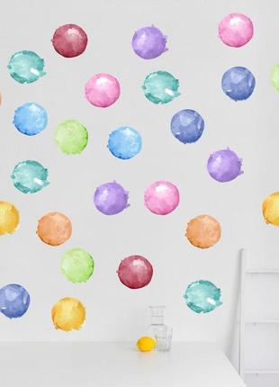 Вінілова інтер'єрна наклейка кольорова декор на стіну, шпалери в дитячу "акварельні кулі. круги"