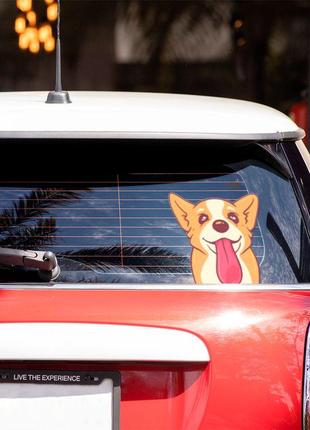 Наклейка виниловая декоративная на автомобиль цветная "корги. изображение собаки на заднем стекле"