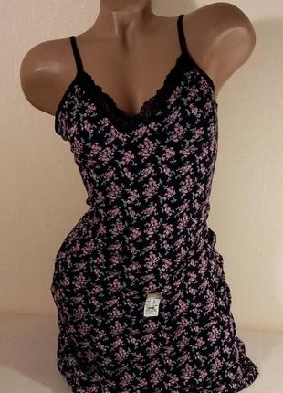 Ночнушка темно-синяя в цветы с кружевом majestic